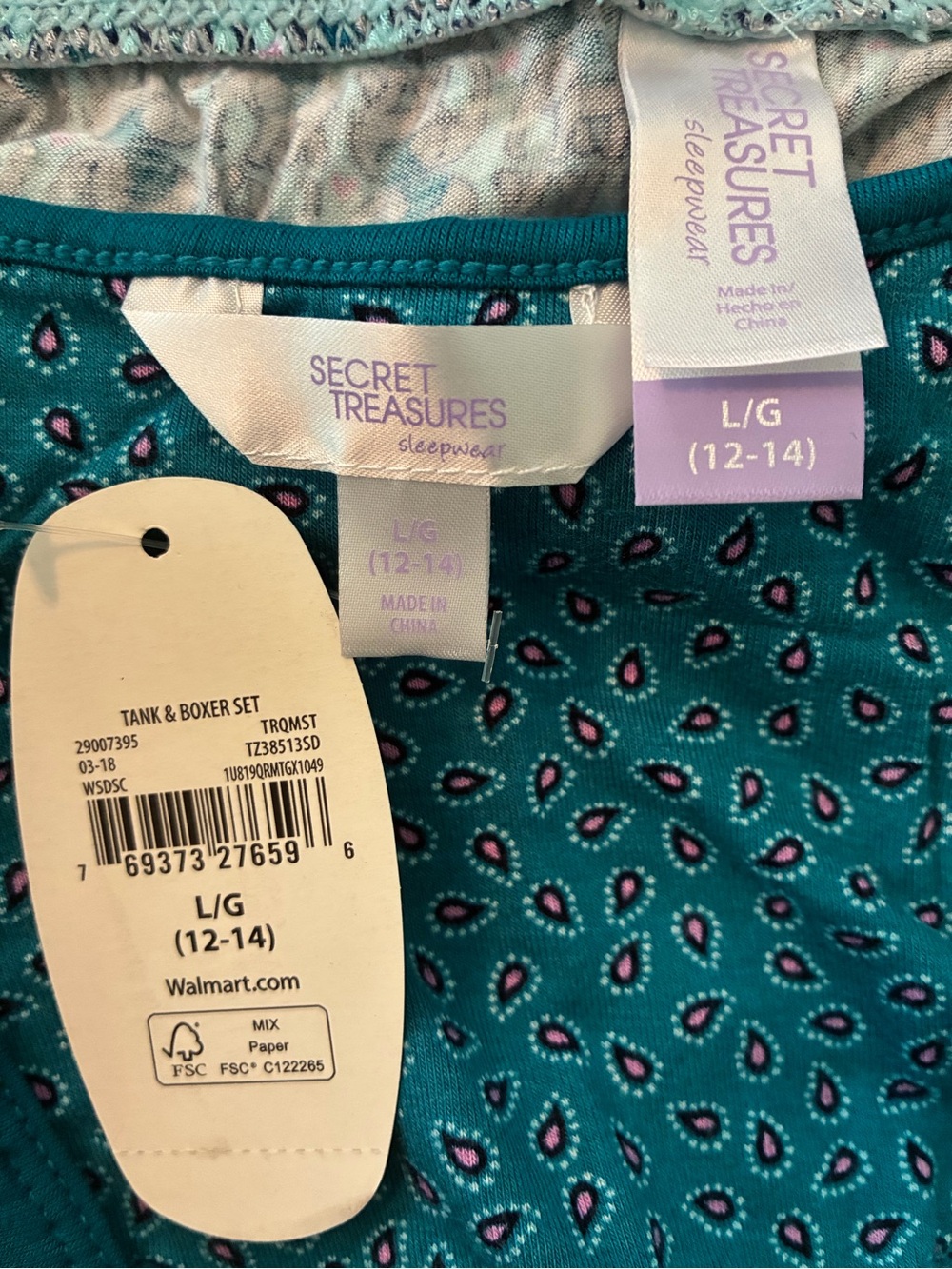 NWT Secret Treasures Elephant & Paisley Pajama Set LARGE Shorts & Tank Stretchy - Picture 7 of 7